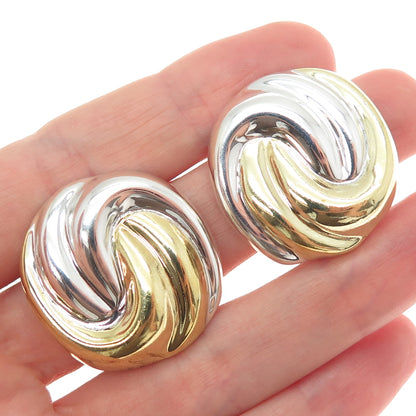 925 Sterling Silver 2-Tone Vintage Mexico Yin Yang Modernist Clip On Earrings