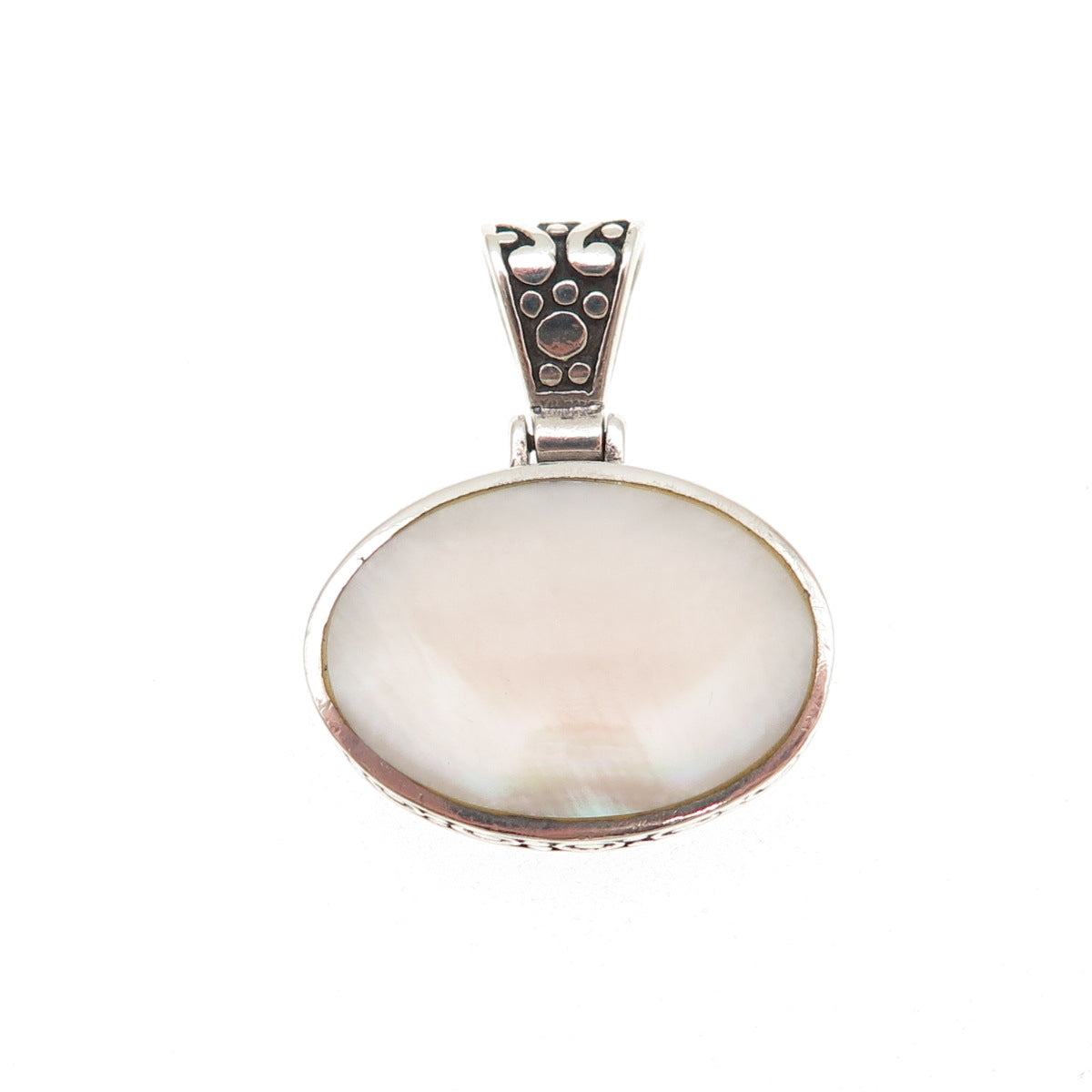 925 Sterling Silver Vintage Real MOP Oxidized Charm Pendant