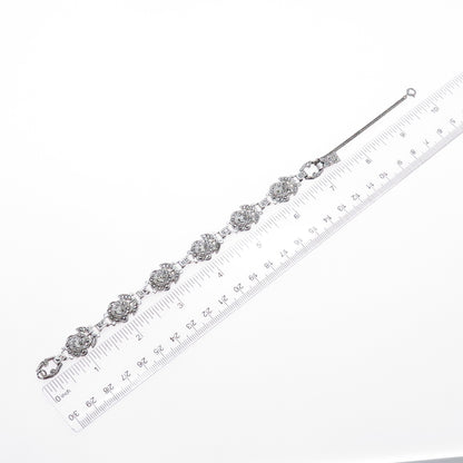 925 Sterling Silver Antique Real Marcasite Rose Bracelet 7" (missing 1 stone)