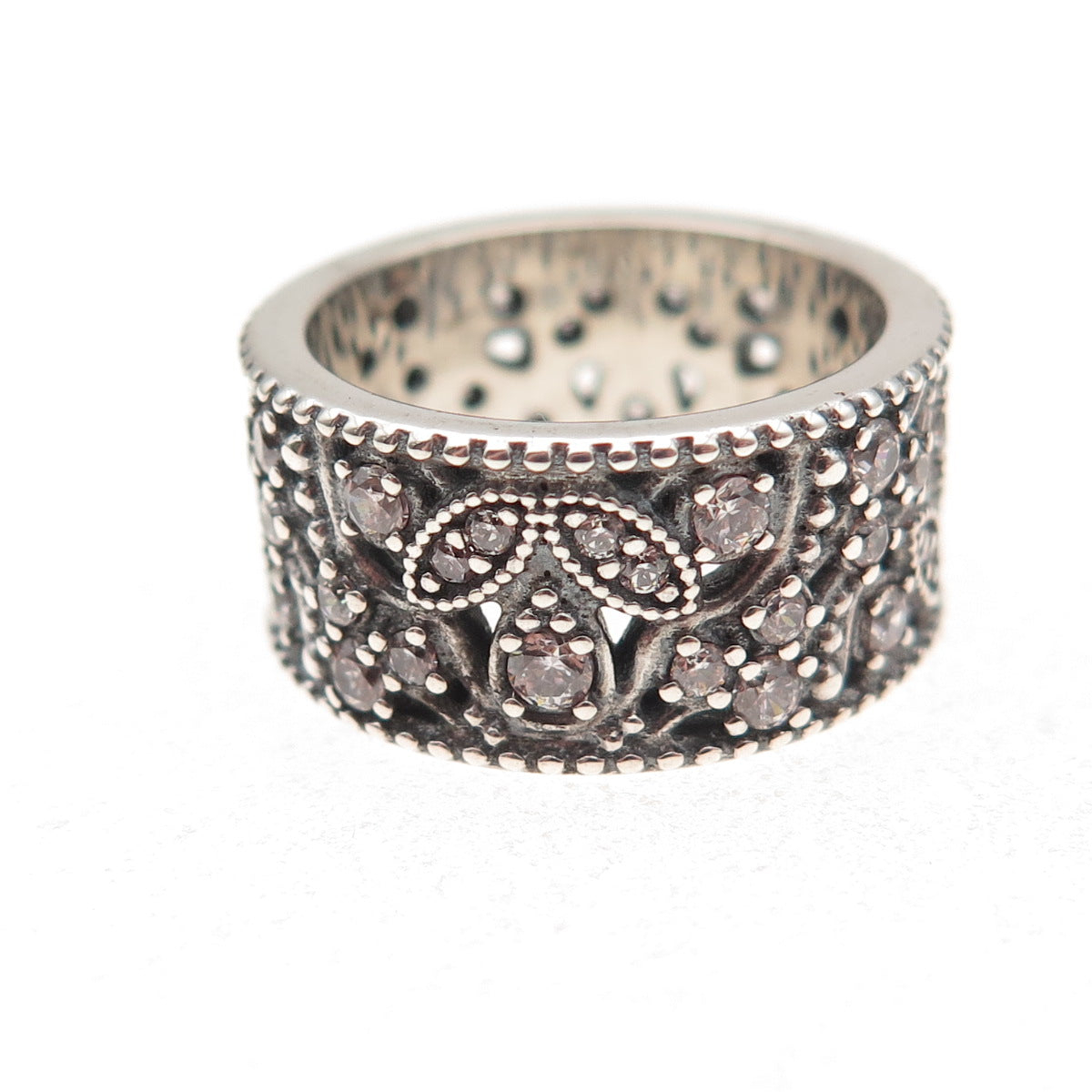 Pandora 925 Sterling Silver Round-Cut C Z Shimmering Leaves Ring Size 5.5
