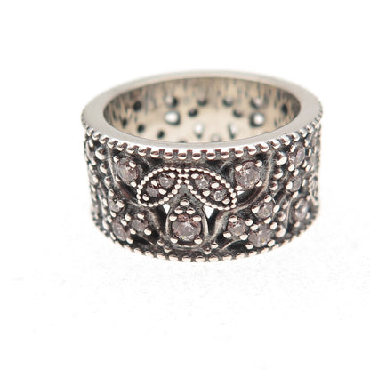Pandora 925 Sterling Silver Round-Cut C Z Shimmering Leaves Ring Size 5.5