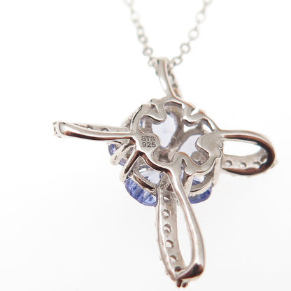Chuck Clemency 925 Sterling Silver Real Tanzanite White Topaz Cross Necklace 20"