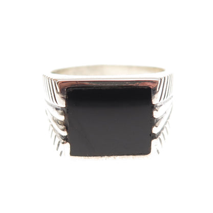 925 Sterling Silver Vintage Real Black Onyx Oxidized Ring Size 9.75