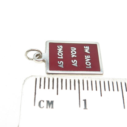 925 Sterling Silver Red Enamel "As Long As You Love Me" Minimalist Charm Pendant