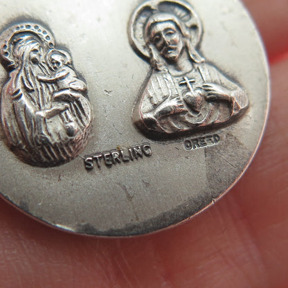 CREED 925 Sterling Silver Antique To Jesus Through Mary Religious Medal Pendant