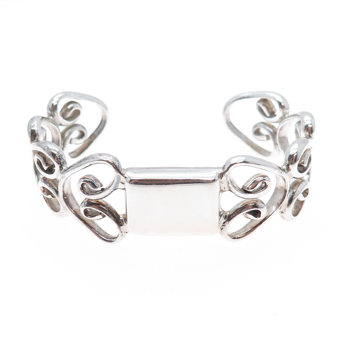 925 Sterling Silver Vintage Modernist Swirl Heart Adjustable Bracelet 6.75"