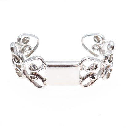 925 Sterling Silver Vintage Modernist Swirl Heart Adjustable Bracelet 6.75"