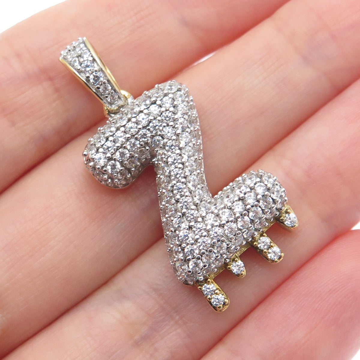 925 Sterling Silver Gold Plated Round-Cut Shaped C Z Letter Z Sparkle Pendant