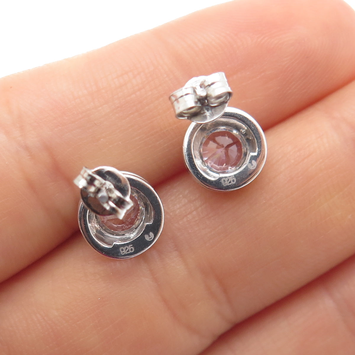 925 Sterling Silver Round-Cut C Z Stud Earrings