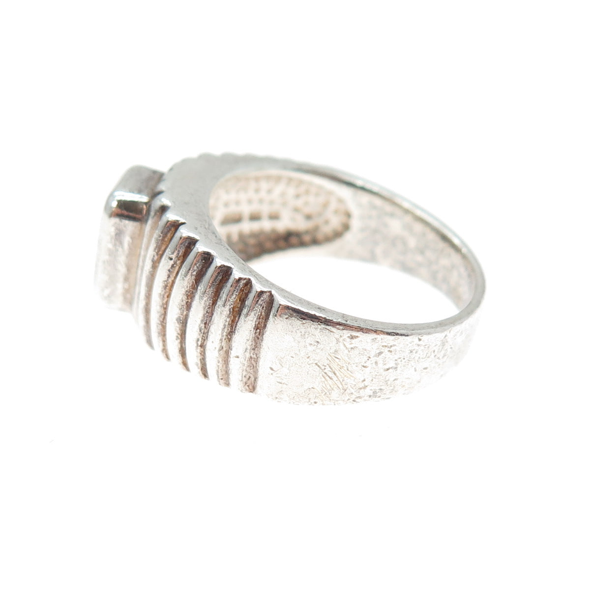 925 Sterling Silver Vintage Emerald-Cut C Z Ribbed Ring Size 8.25