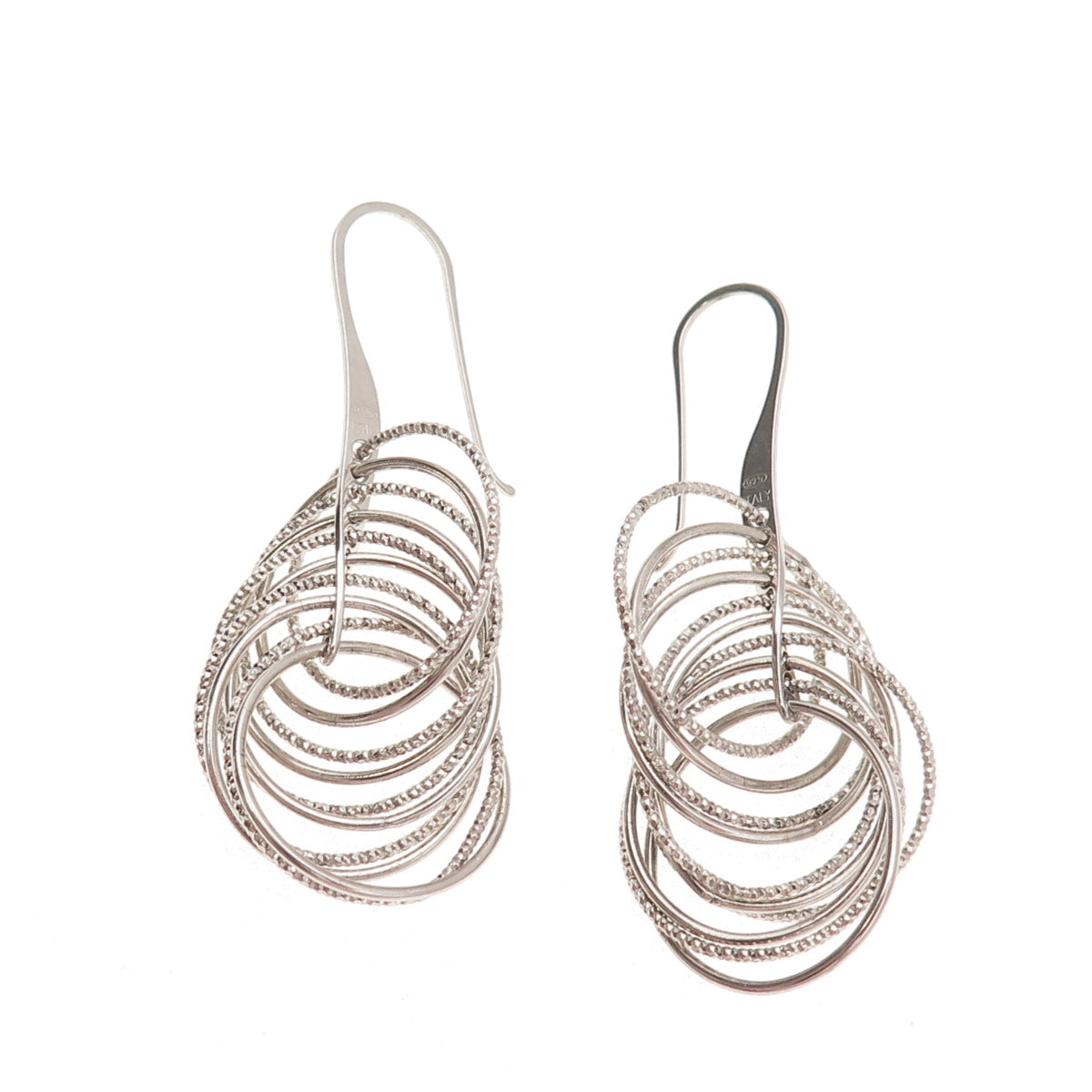 925 Sterling Silver Italy Interlocked Circle Dangle Earrings