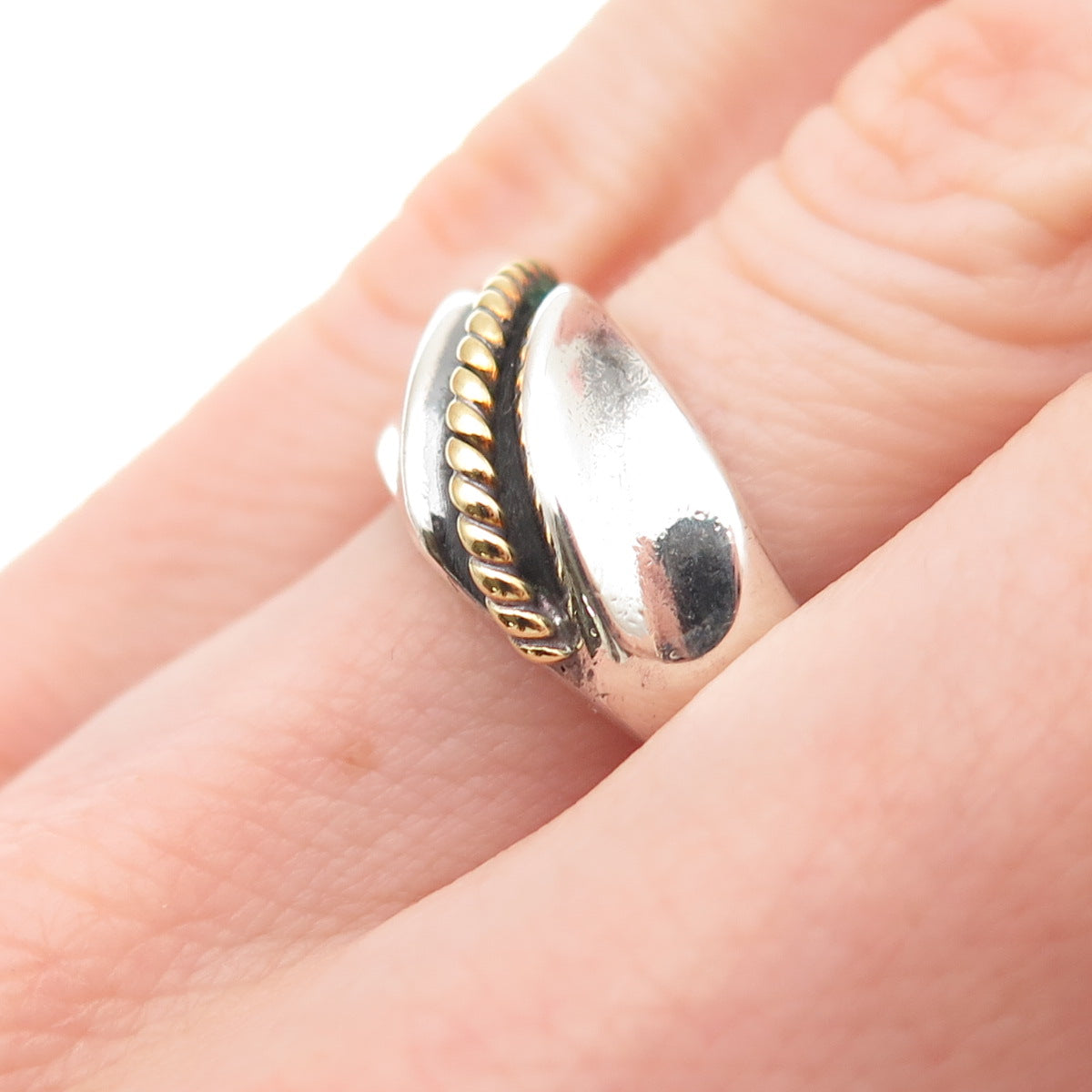 925 Sterling Silver 2-Tone Vintage Mexico Modernist Oxidized Ring Size 6