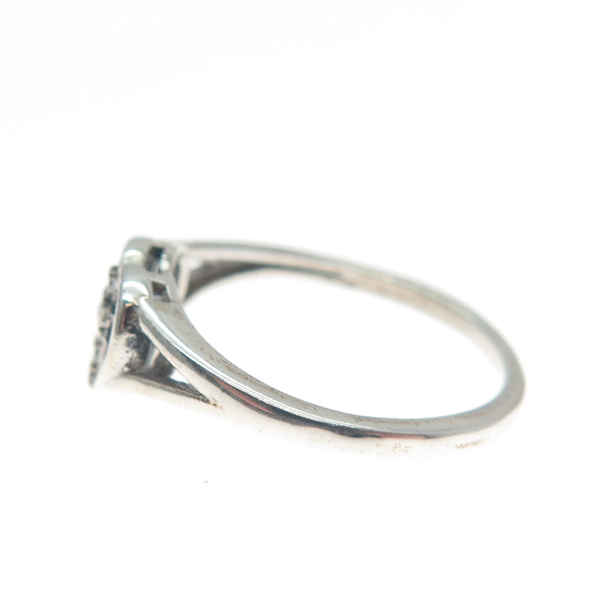 925 Sterling Silver Round-Cut C Z Heart Cross Ring Size 4.25