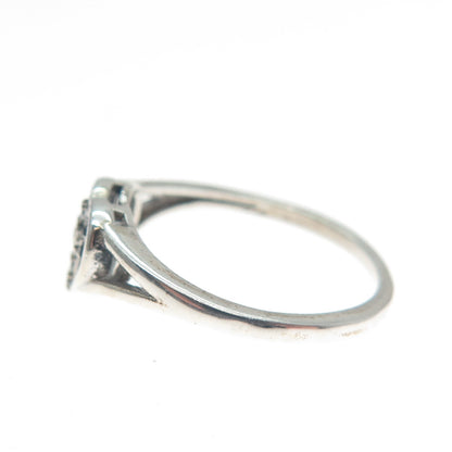 925 Sterling Silver Round-Cut C Z Heart Cross Ring Size 4.25