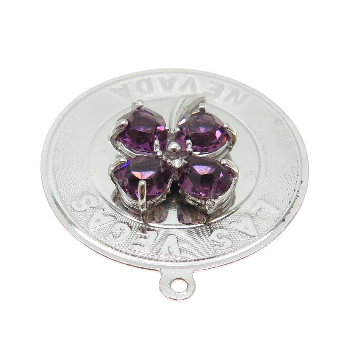 M&M 925 Sterling Silver Vintage Real Amethyst Las Vegas NV Clover Round Pendant