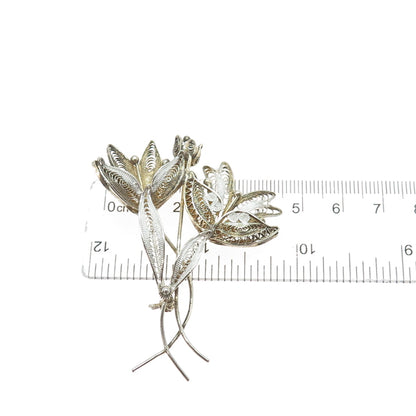 800 Silver Antique Art Deco Gold Plated Filigree Floral Pin Brooch