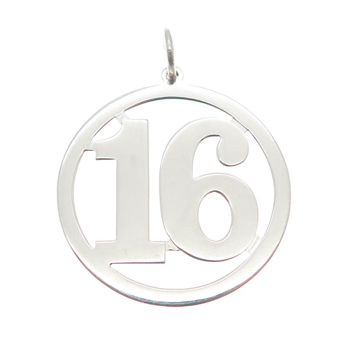 925 Sterling Silver Vintage Lucky Number "16" Round Pendant