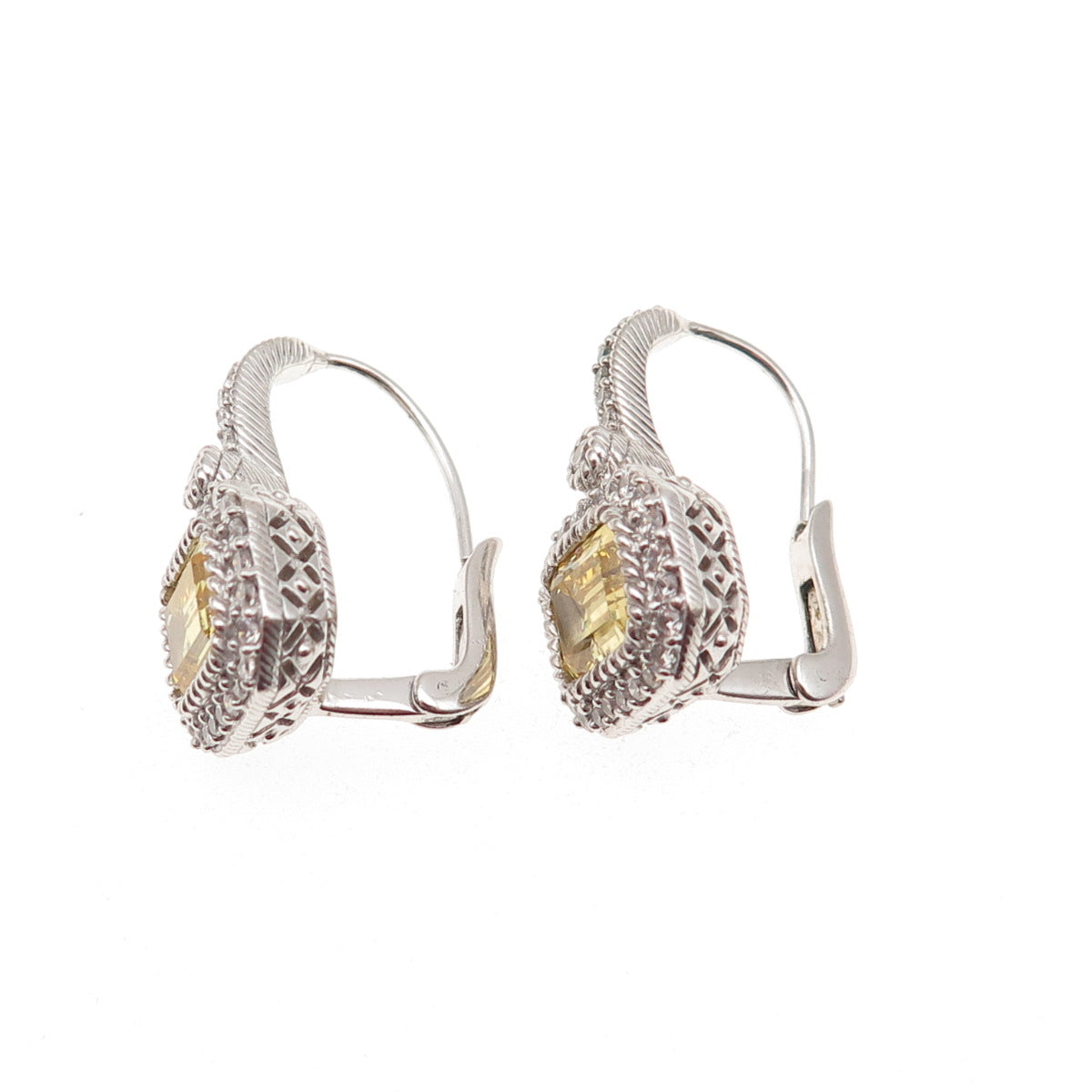 Judith Ripka 925 Sterling Silver Canary & White C Z Earrings