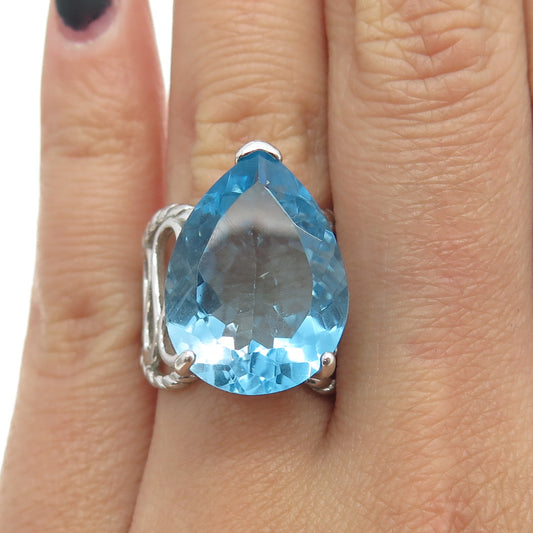 925 Sterling Silver Real Blue Topaz Gemstone Ring Size 6.75