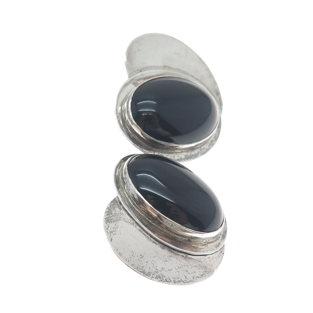 LOUIS BOOTH 925 Sterling Silver Vintage Real Black Onyx Modernist Earrings