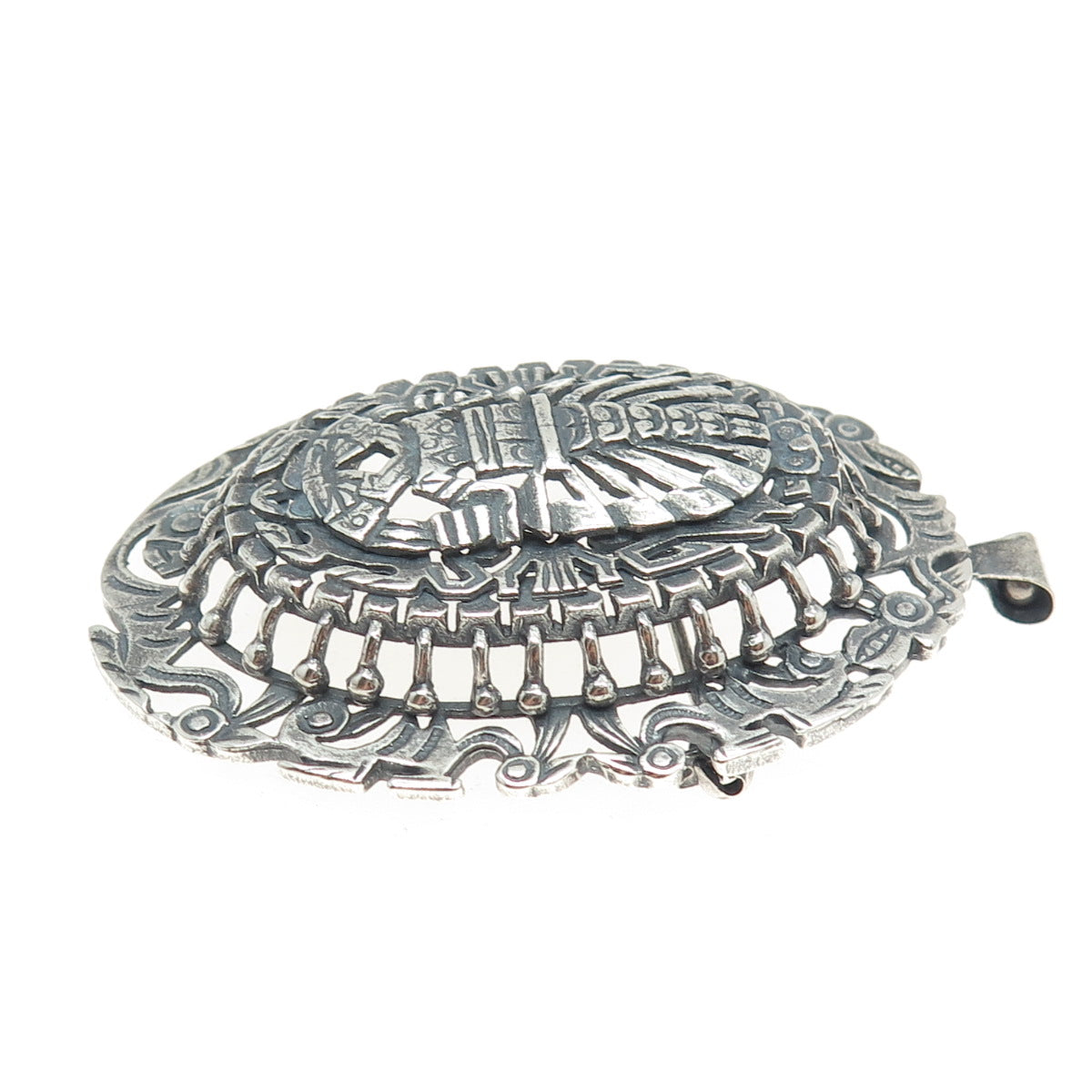 OROSA 925 Sterling Silver Vintage Aztec Oxidized Pin Brooch / Pendant