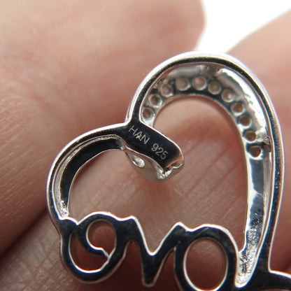 HAN Sterling Silver Real Round-Cut Diamond Love Heart Minimalist Slide Pendant