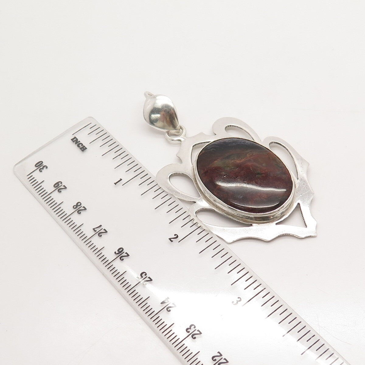 925 Sterling Silver Vintage Real Tiger Iron Gemstone Pendant
