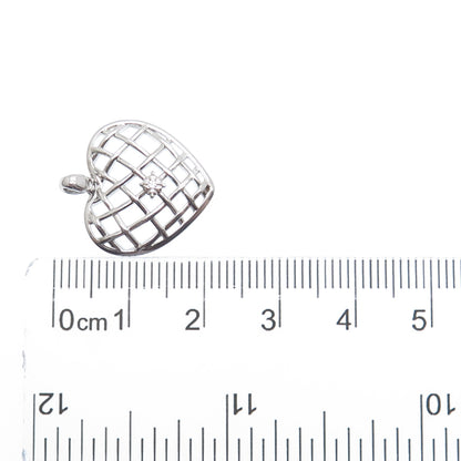 925 Sterling Silver Round-Cut C Z Woven Heart Minimalist Charm Pendant