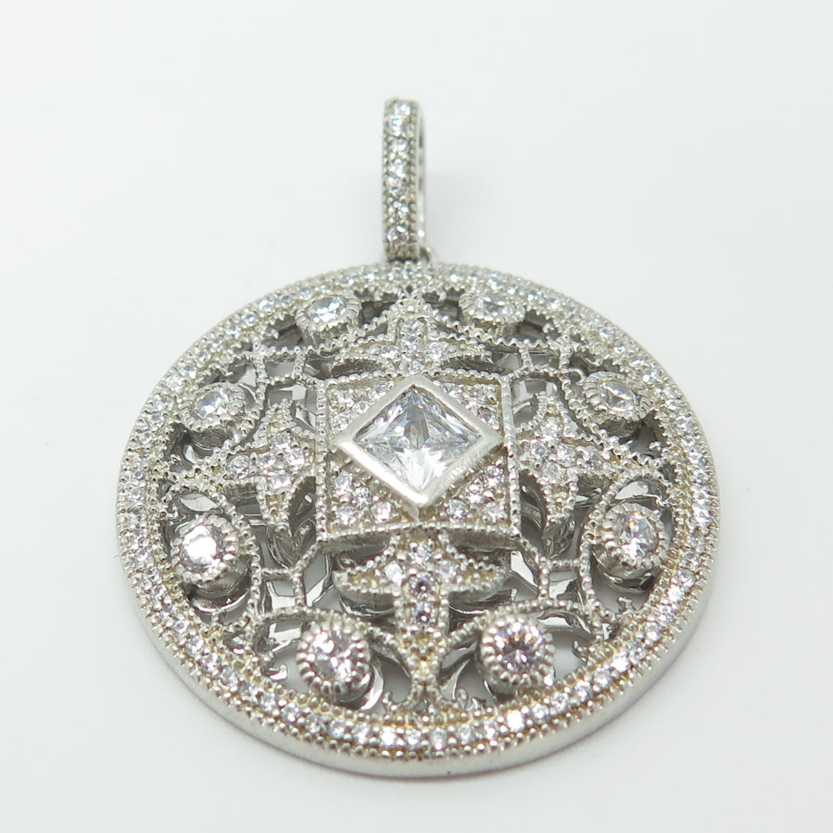 925 Sterling Silver Pave C Z Ornate Pendant