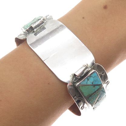 Old Pawn Sterling Vintage Multi-Turquoise Adjustable Watch Band Bracelet 6.5"