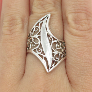 925 Sterling Silver Vintage Modernist Filigree Claw Ring Size 8
