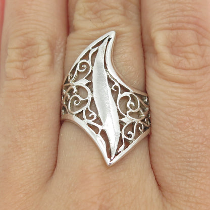 925 Sterling Silver Vintage Modernist Filigree Claw Ring Size 8
