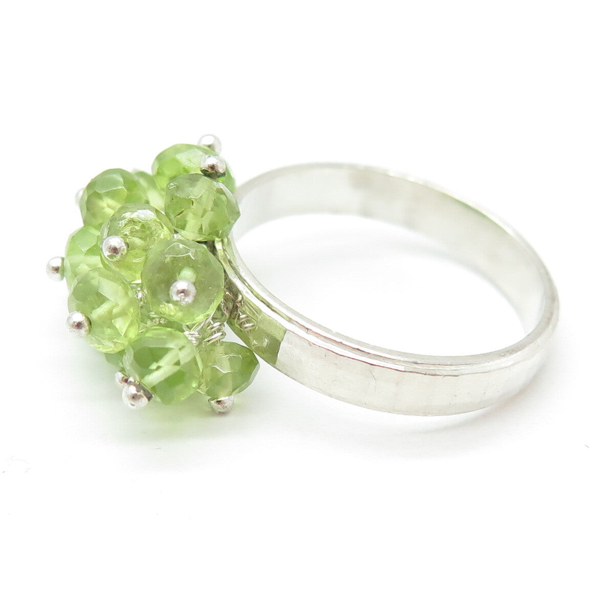 925 Sterling Silver Vintage Real Peridot Bead Charm Ring Size 9.25
