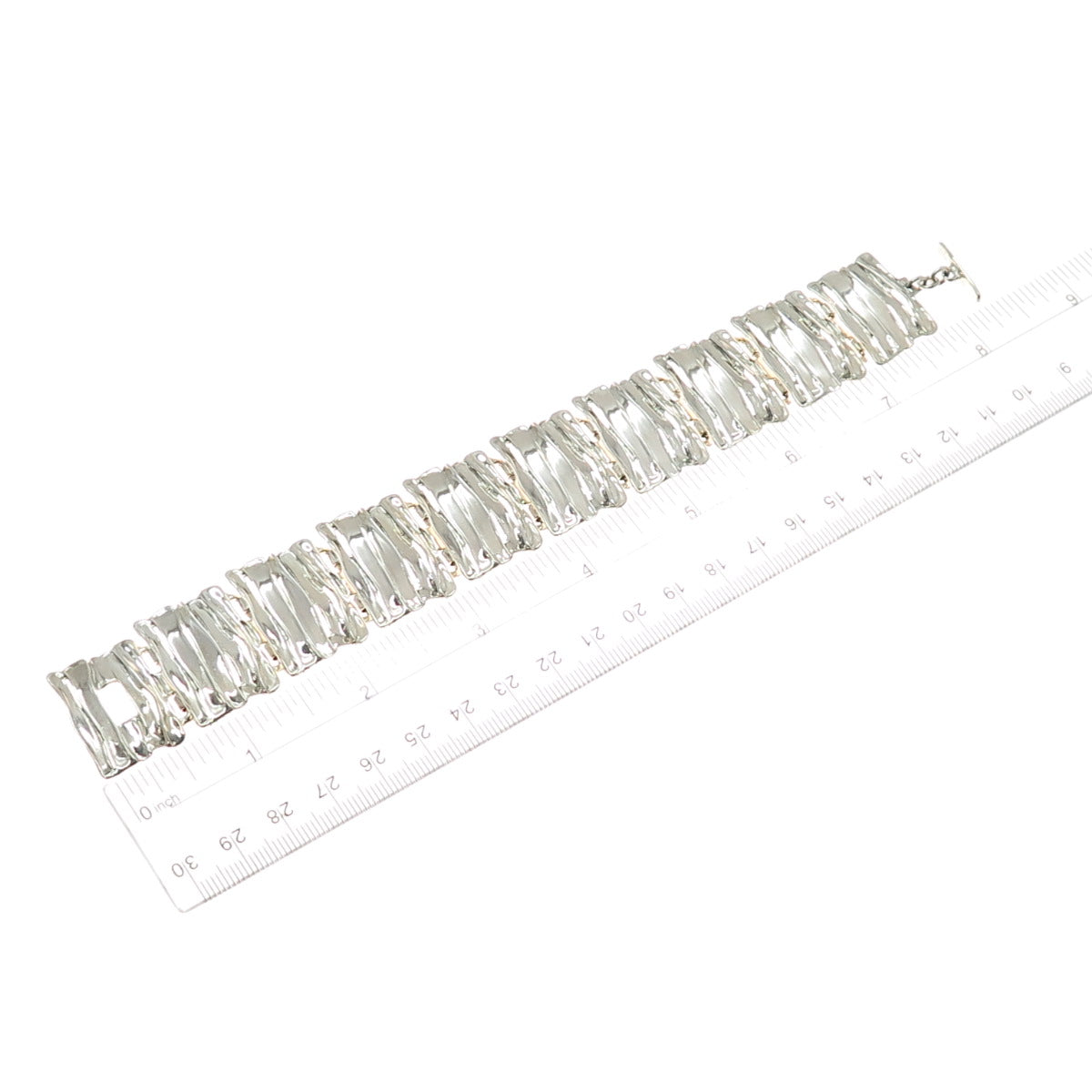 HAGIT GORALI Sterling Silver Vintage Israel Modernist Panel Link Bracelet 7.5"