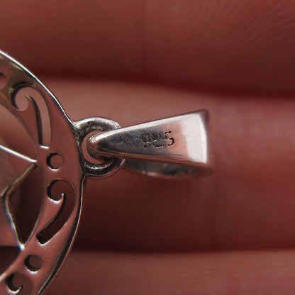 925 Sterling Silver Vintage Real Lapis Lazuli Ornate Sun Charm Pendant