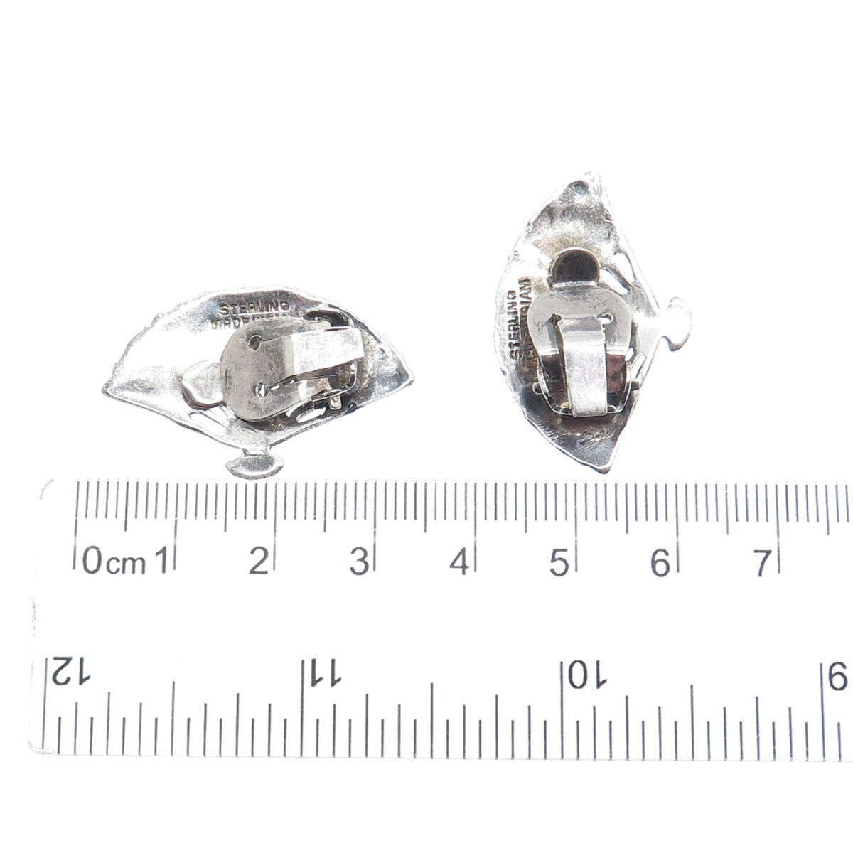 925 Sterling Silver Vintage Siam Niello Fan Clip On Earrings
