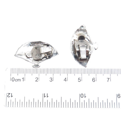 925 Sterling Silver Vintage Siam Niello Fan Clip On Earrings