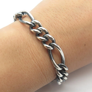 925 Sterling Silver Vintage Italy Figaro Link Bracelet 6.75"