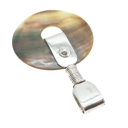 925 Sterling Silver Vintage Real Abalone Shell Amulet Pendant