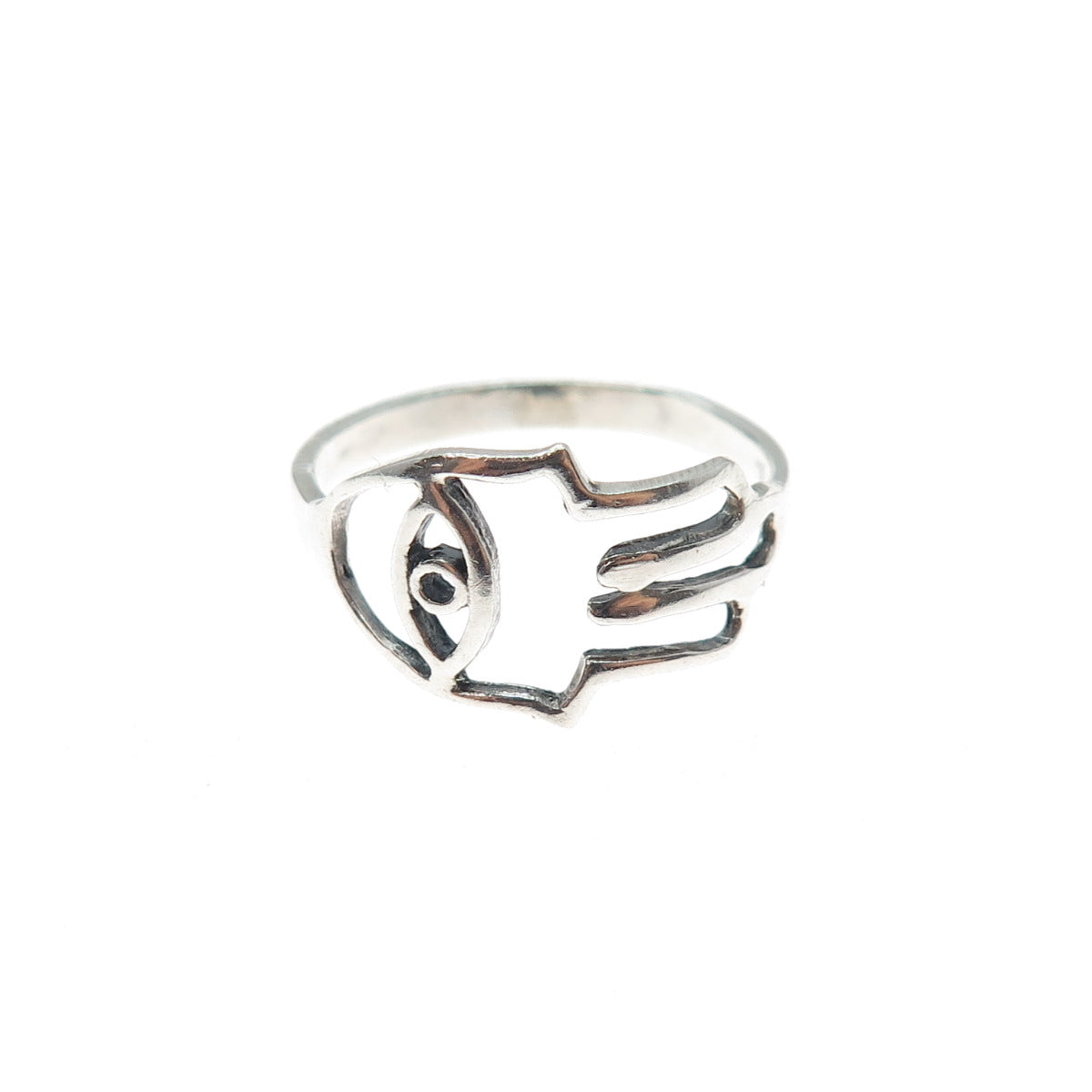 925 Sterling Silver Vintage Hamsa Amulet Ring Size 6