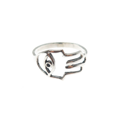 925 Sterling Silver Vintage Hamsa Amulet Ring Size 6