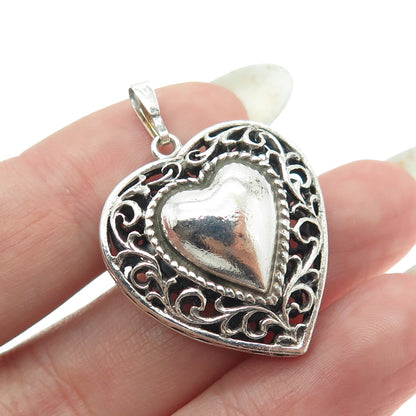 925 Sterling Silver Antique Art Deco Swirl Heart Pendant