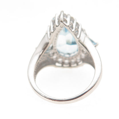 925 Sterling Silver Real Blue & White Topaz Teardrop Ring Size 7.25