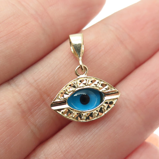 14K Yellow Gold Enamel Diamond-Cut Evil's Eye Amulet Minimalist Charm Pendant