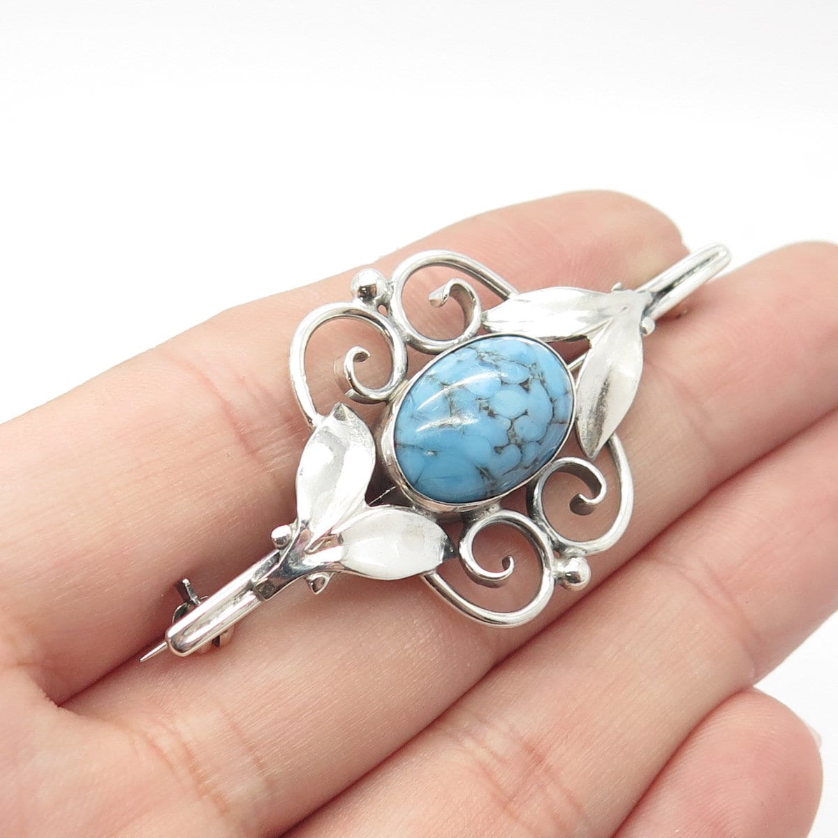 925S Sterling Silver Vintage Carl Ove Frydensberg Denmark Faux Turquoise Brooch