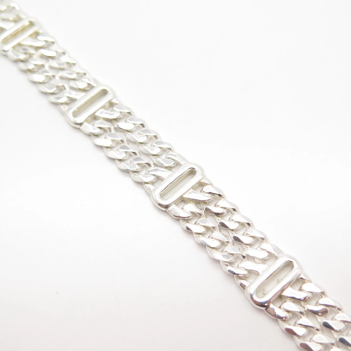 925 Sterling Silver Vintage 2-Row Cuban Link Bracelet 6.75"