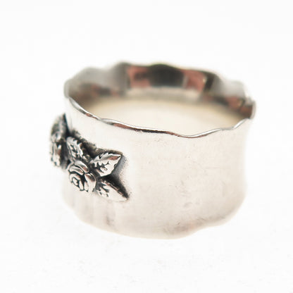 Regina Lane 925 Sterling Vintage Israel Rose Modernist Oxidized Ring Size 7.25