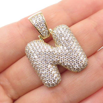 925 Sterling Silver Gold Plated Round-Cut C Z Letter N Initial Pendant