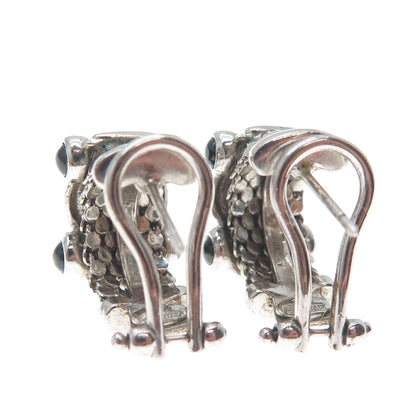 DASAN INC 925 Sterling Silver Vintage Italy Real Black Onyx Omega Back Earrings