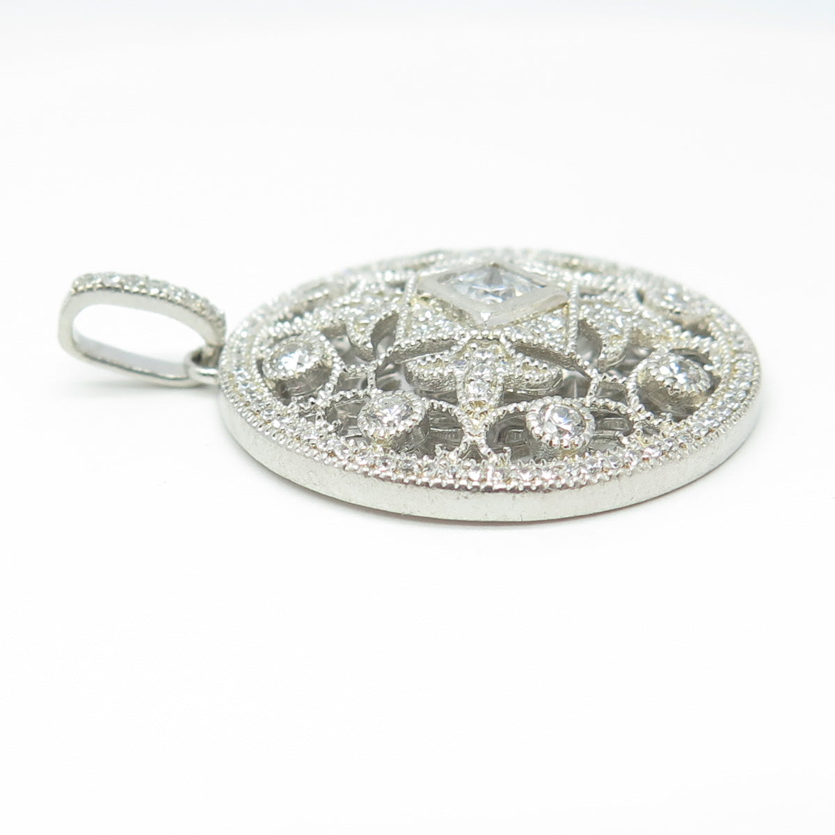 925 Sterling Silver Pave C Z Ornate Pendant